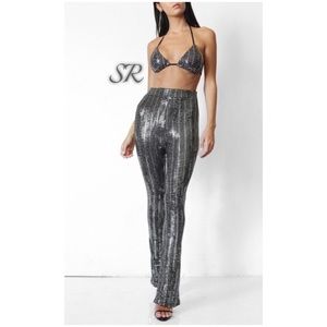 Silver Metallic Pants Set